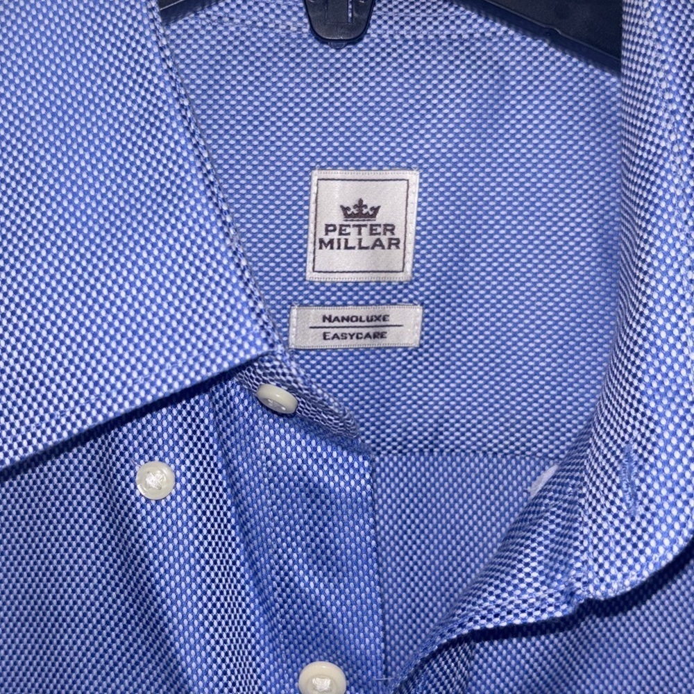 Peter Millar Nanoluxe Easy Care Button Down Shirt Blue White Plaid Mens L - Picture 2 of 6